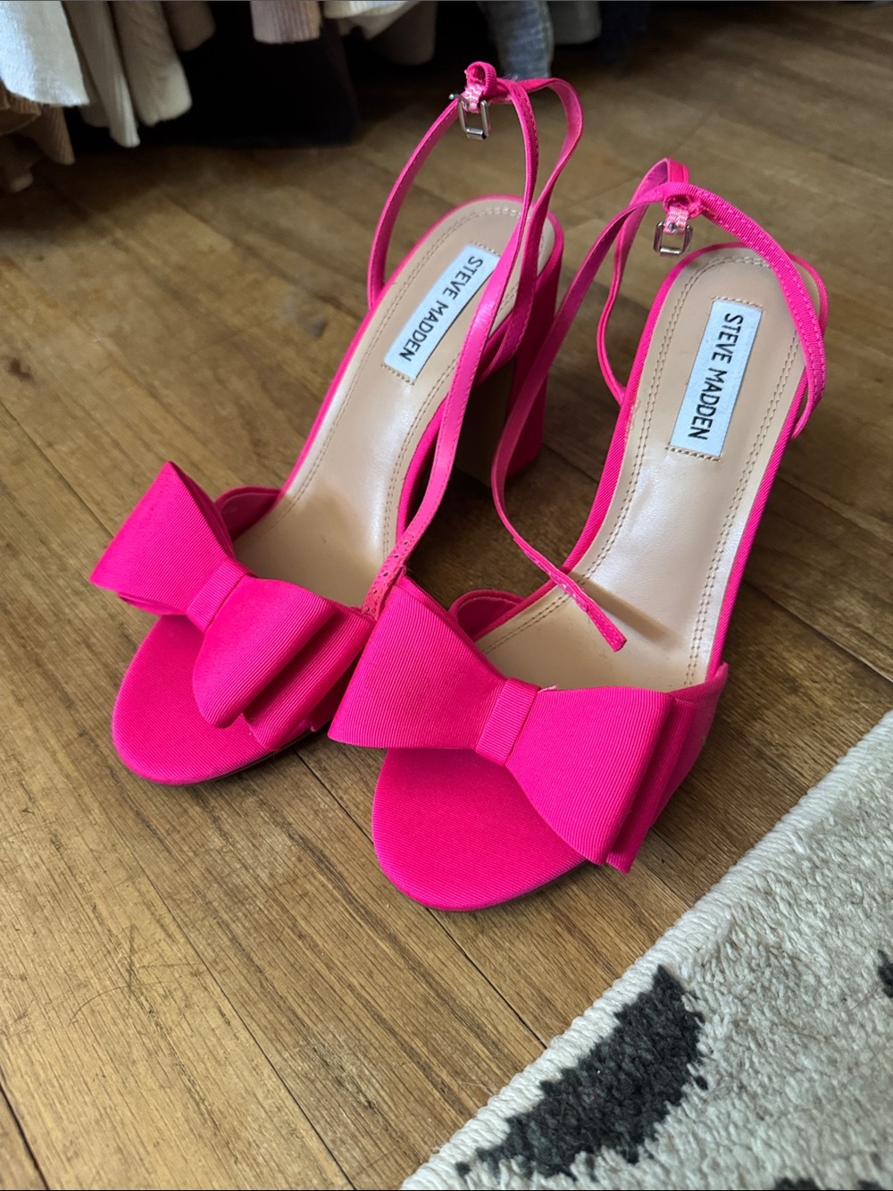 Steve Madden Hot Pink Bow Ankle-Strap Block Heels